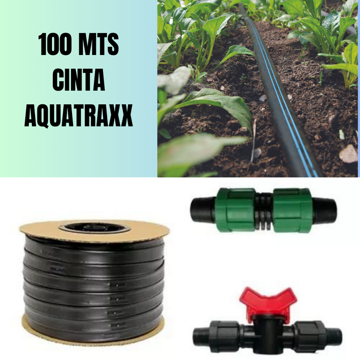 100M CINTA PARA RIEGO AQUATRAXX 8MIL + CONEXIONES