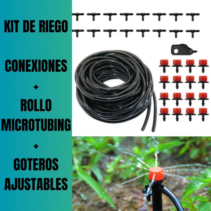 KIT RIEGO 20 GOTEROS + 20 TEE + 50 MTS MICROTUBING