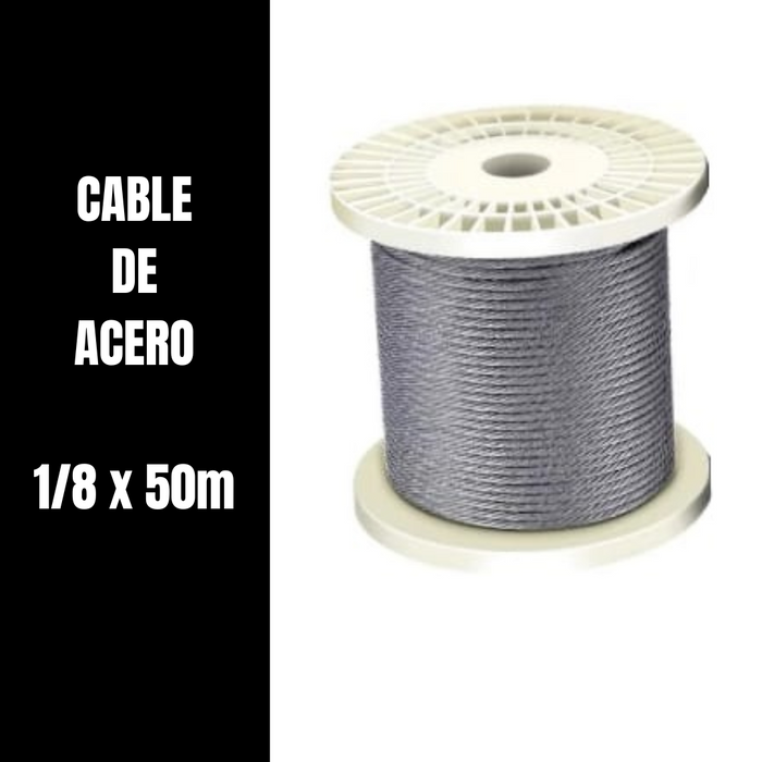 CABLE DE ACERO INVERNADERO 1/8" X 50m 7x7 + ACCESORIOS