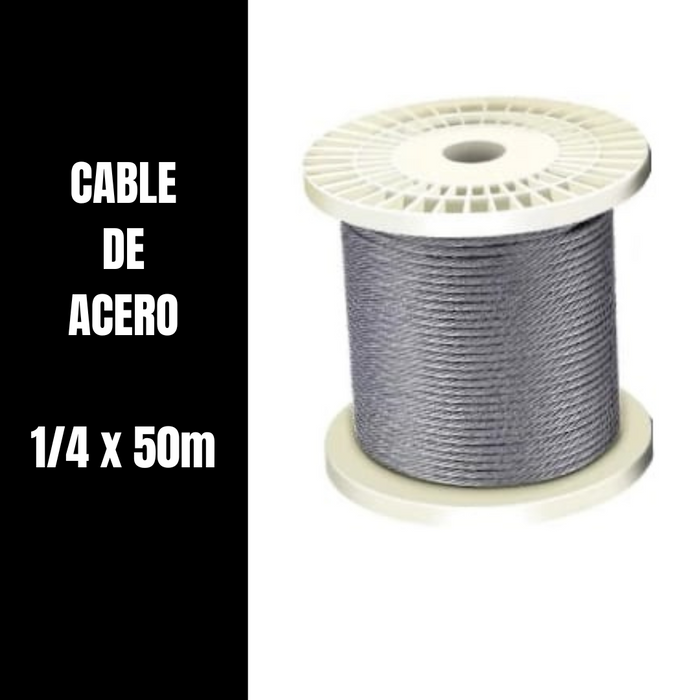 CABLE DE ACERO INVERNADERO 1/4" X 50m 7x7 + ACCESORIOS