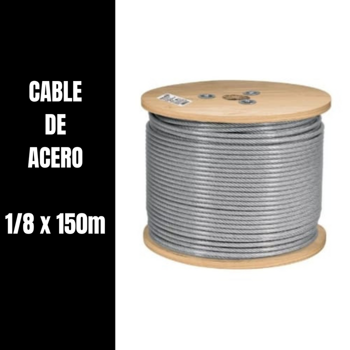 CABLE DE ACERO INVERNADERO 1/8" X 150m 7x7 + ACCESORIOS