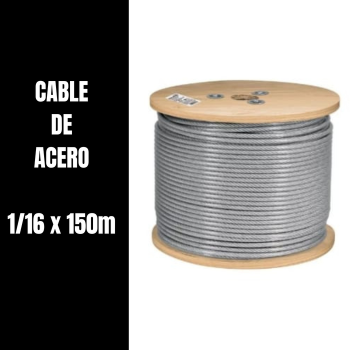 CABLE DE ACERO INVERNADERO 1/16" X 150m 7x7 + ACCESORIOS