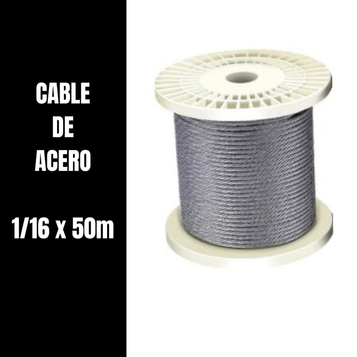 CABLE DE ACERO INVERNADERO 1/16" X 50m 7x7 + ACCESORIOS