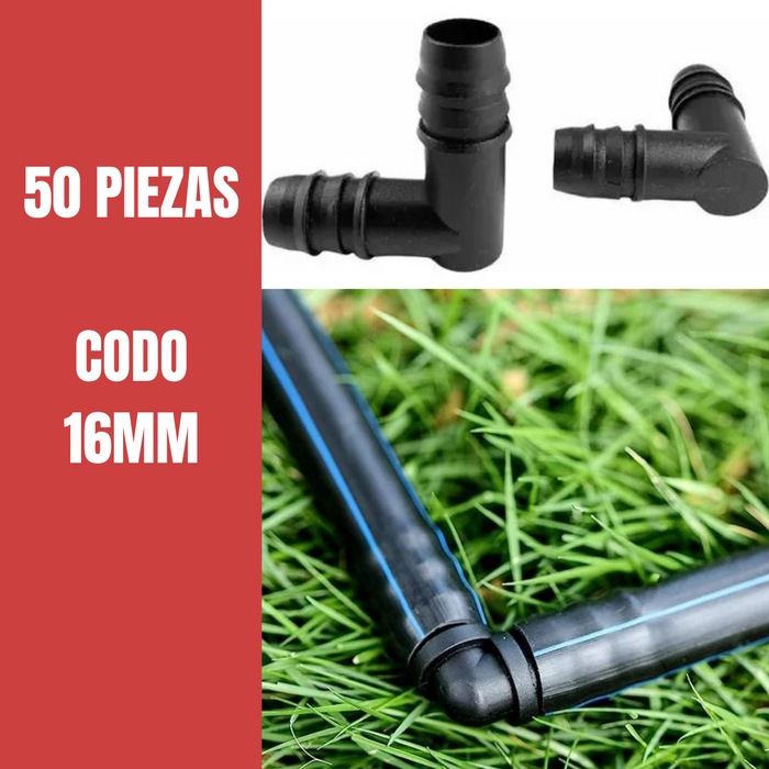 50 CODOS 16mm CONECTOR PARA RIEGO