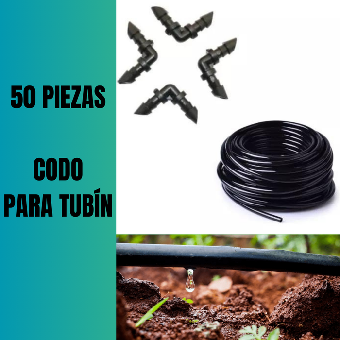 50 PZAS CONECTOR CODO PARA MICROTUBO TUBÍN 4/7mm