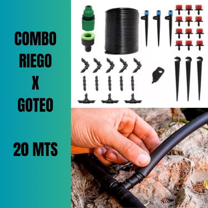 COMBO SISTEMA RIEGO X GOTEO 20m PARA JARDÍN / HUERTO / INVERNADERO