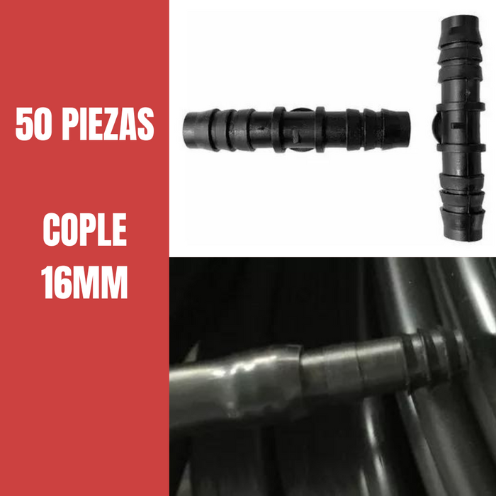 50 COPLES 16mm CONECTOR PARA RIEGO