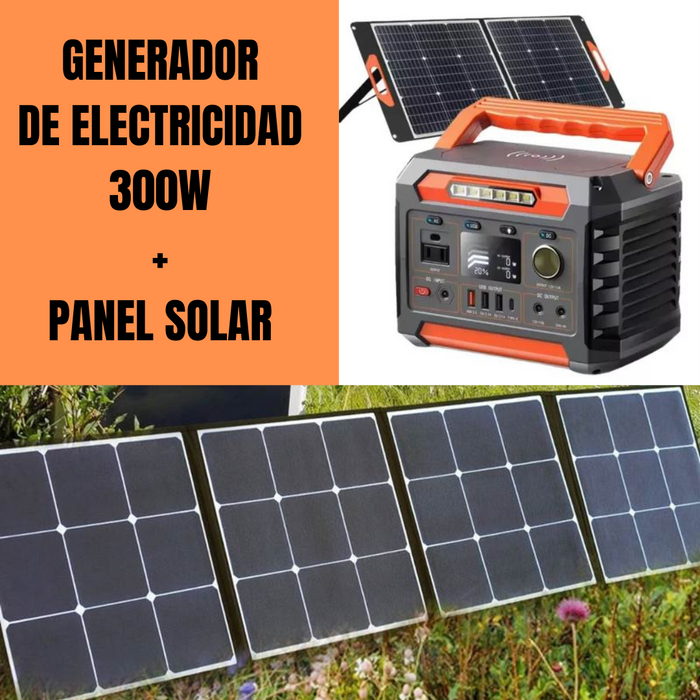 GENERADOR 300W RECARGABLE PORTÁTIL ANTI APAGON + PANEL SOLAR