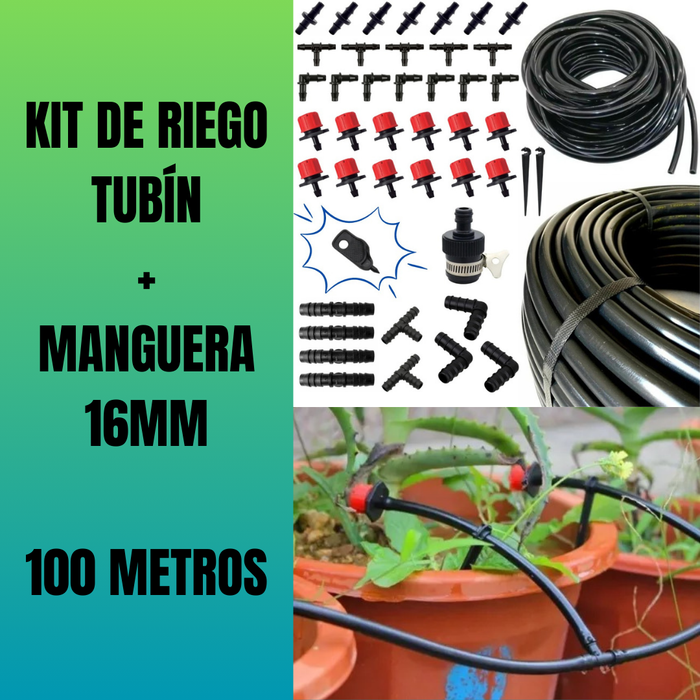 SISTEMA DE RIEGO COMPLETO X GOTEO / 100M MANGUERA CIEGA + TUBÍN