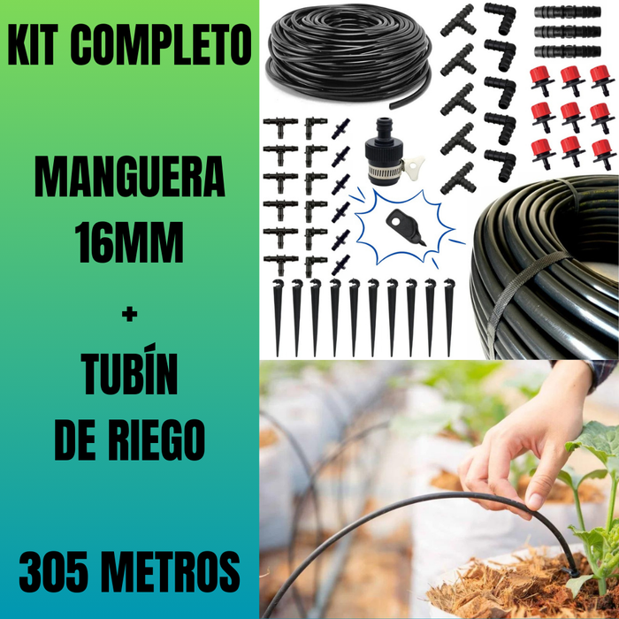 SISTEMA DE RIEGO COMPLETO X GOTEO / MANGUERA CIEGA 305M + ROLLO DE TUBÍN