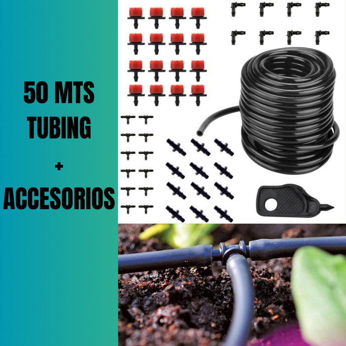 50 MTS MICROTUBO / TUBING + 100 GOTEROS AJUSTABLES + ACCESORIOS