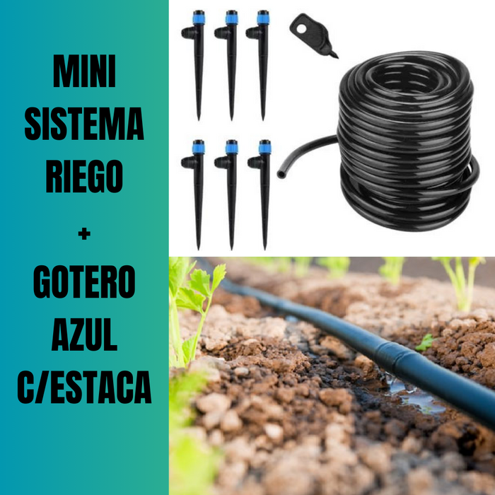 MINI SISTEMA RIEGO  X GOTEO 20M + GOTERO LARGO / JARDÍN / HUERTO