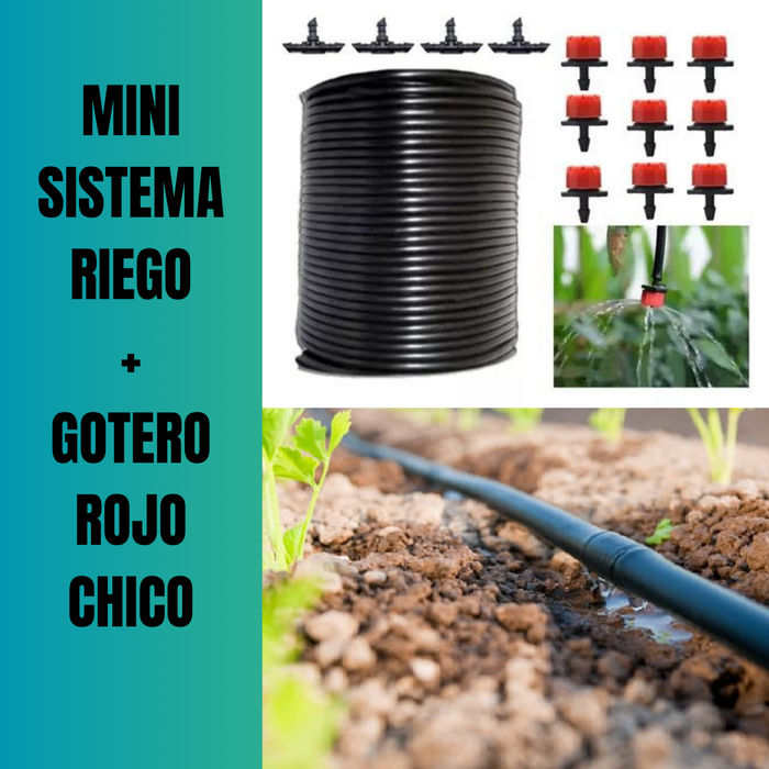 MINI SISTEMA RIEGO X GOTEO 20M + GOTERO ROJO CHICO / JARDÍN / HUERTO