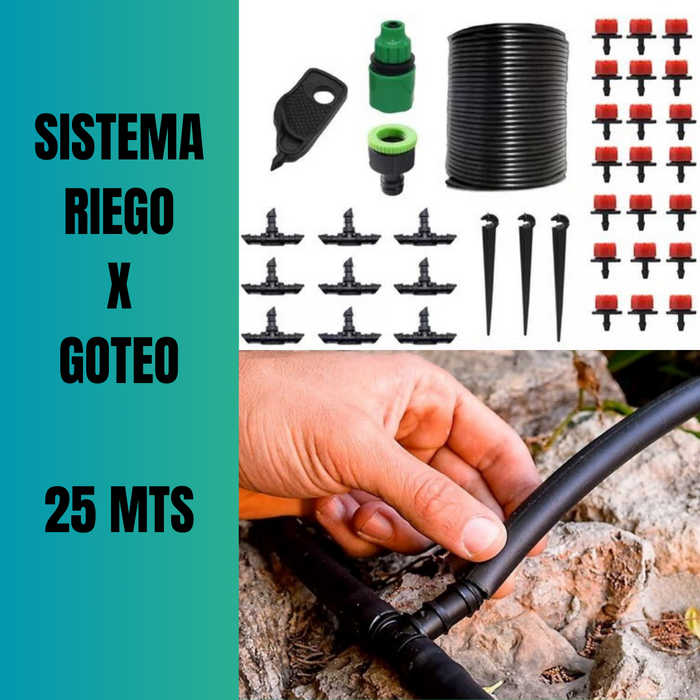 SISTEMA DE RIEGO X GOTEO 25m PARA JARDÍN / HUERTO / INVERNADERO