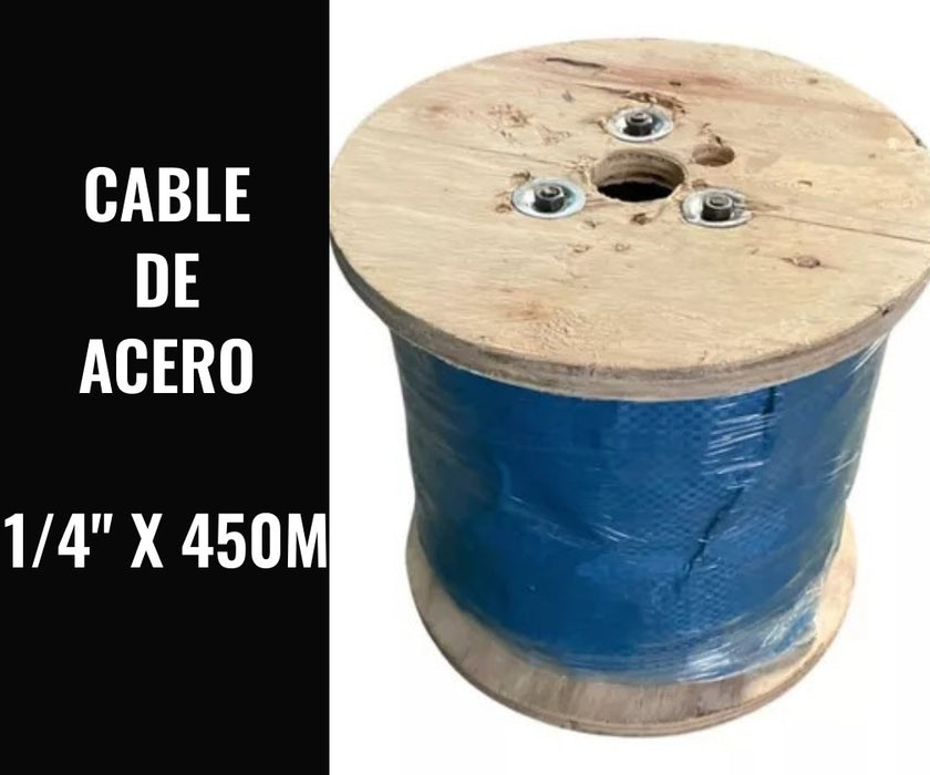 CABLE DE ACERO INVERNADERO 1/4" X 450m 7x7 + ACCESORIOS